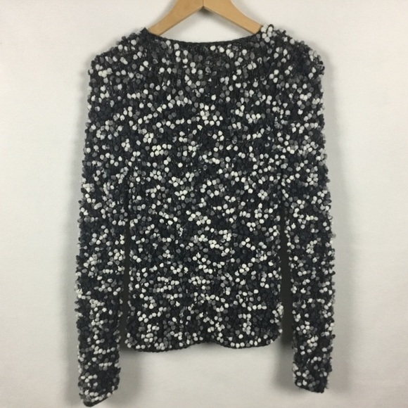 Grey Black & White Wool Blend Long Sleeve Pompom Sweater - Picture 8 of 10